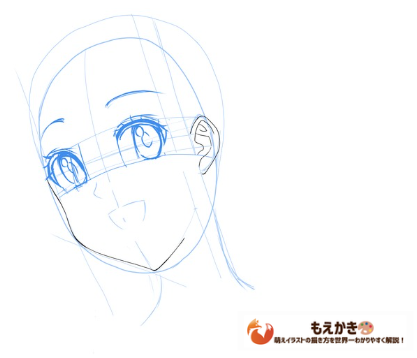 斜め横顔の下描き配置解説イラスト