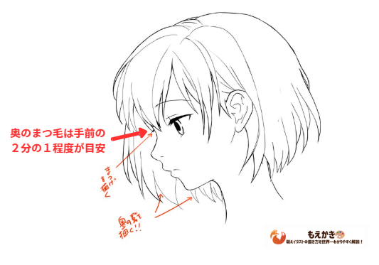 奥側パーツは線を細く描く横顔例